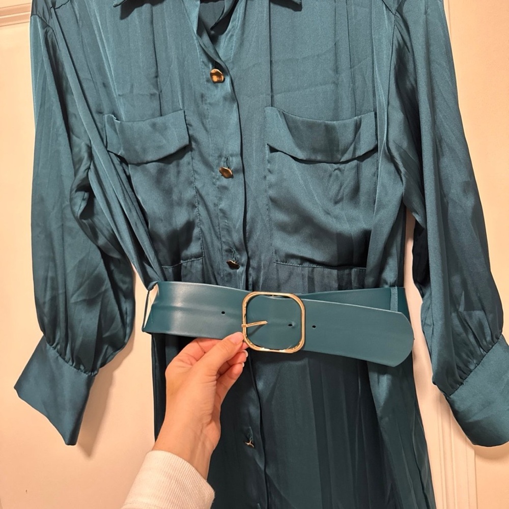 Zara Teal Long Sleeve Dress with Belt - Picture 5 of 7